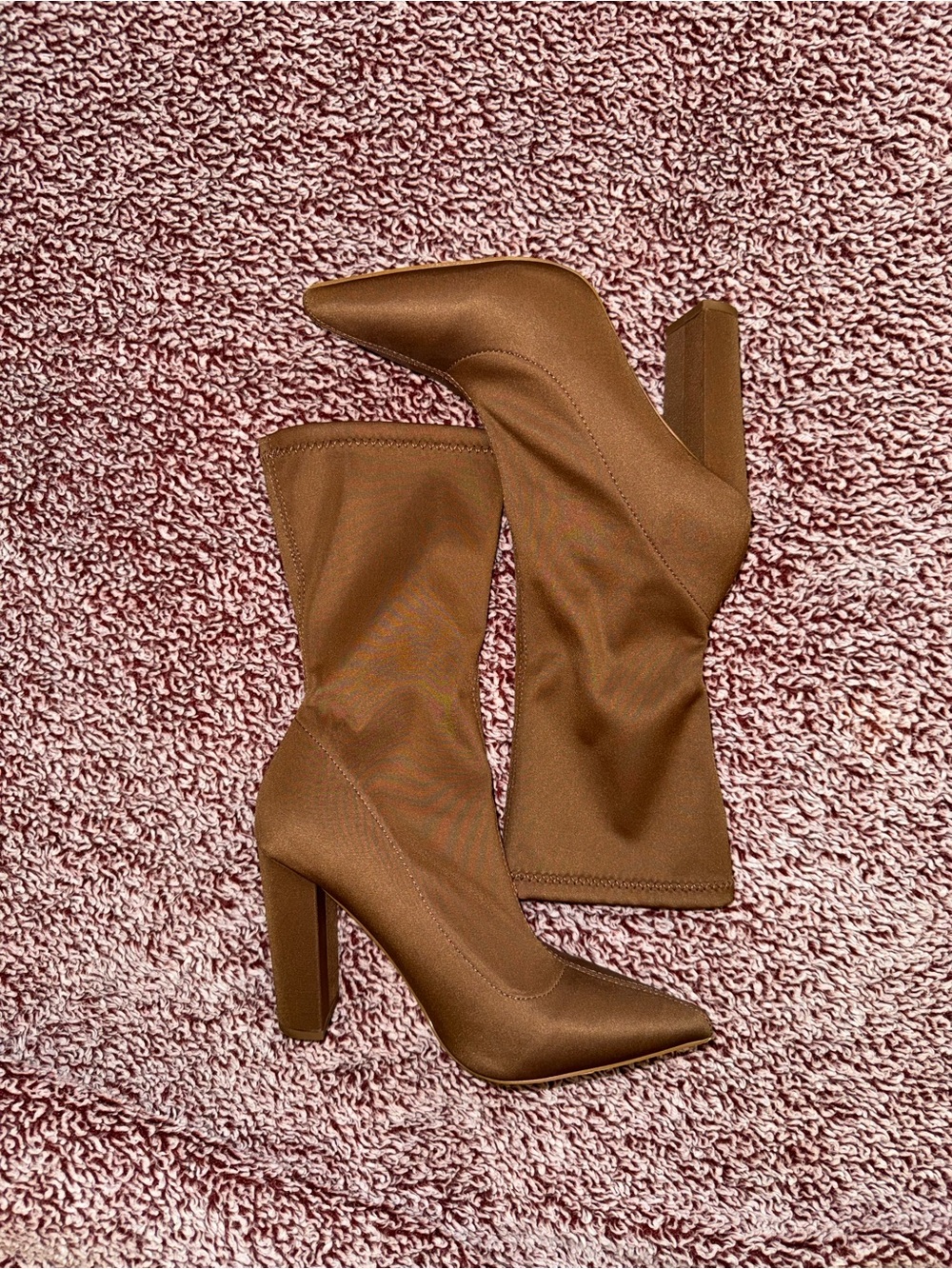 Miss Lola Brown Stretch Sock Heeled Boots
